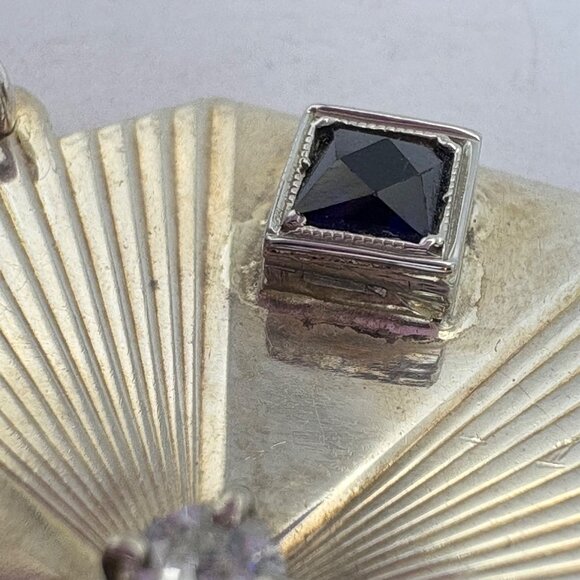 VTG Sterling Silver 925 Black & White CZ Octagonal Ridged Pendant Charm 1.25" - Picture 13 of 15